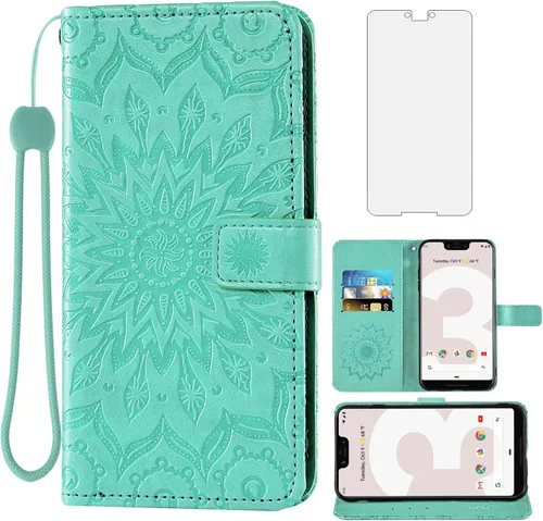 Vista 13 de Funda de teléfono para Google Pixel 3 XL con protector de pantalla de vidrio templado y funda magnética de cuero, soporte para tarjetas, accesorios