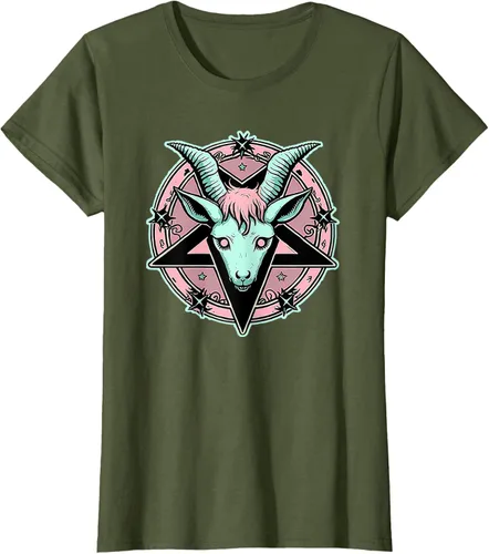 Vista 91 de Camiseta Kawaii Paste Creepy Goat Pentacle, Negro