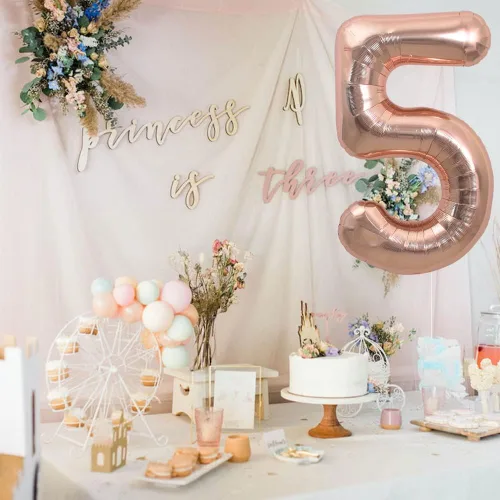 Vista 4 de TONIFUL Globos de 40 pulgadas de oro rosa con números grandes del 0 al 9, globos digitales de helio número 5 del número 5, globos de aluminio