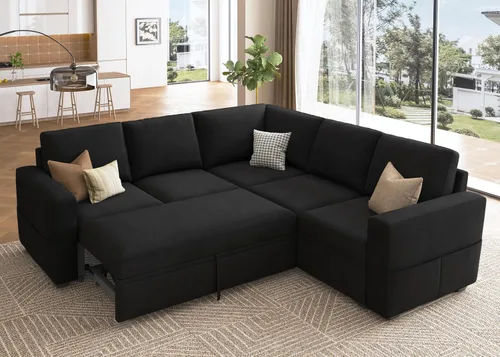 Vista 11 de HONBAY - Asiento individual para sofá cama modular con cama extraíble, sillón sin brazos personalizable para sofá modular, color beige