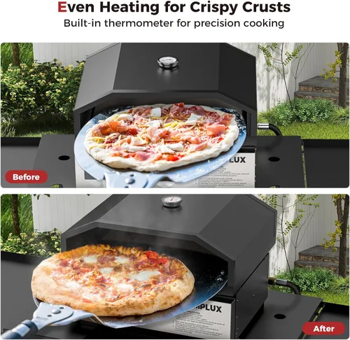Vista 3 de CAMPLUX Horno de pizza de 17 pulgadas para parrilla con bolsa de almacenamiento y piedra de cordierita de 14.8 x 13 pulgadas, termómetro integrado