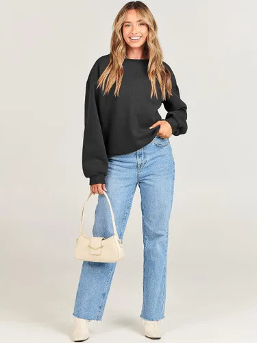 Vista 9 de ANRABESS - Sudaderas de vellón de mujer, cuello redondo, de gran tamaño, bonitas, para otoño e invierno, para estudiantes de preparatoria, jóvenes