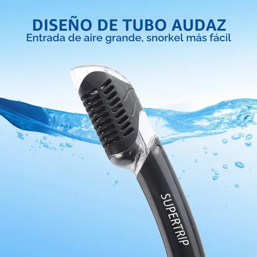Vista 4 de Supertrip Snorkel seco para adultos, buceo con protector contra salpicaduras y válvula superior, esnórquel de buceo libre para adultos y jóvenes