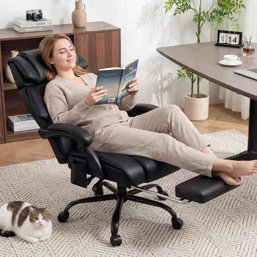 Vista 2 de HOFFREE 8-Point Vibration & Heat Massage Office Chair with Footrest,Black Dark