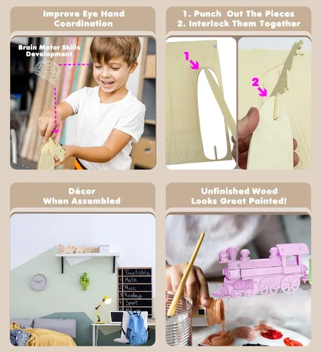 Vista 3 de Puzzled Kit de modelo de construcción de madera para rompecabezas 3D