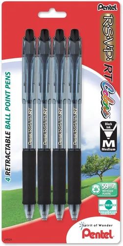 Vista 21 de Pentel RSVP RT Colors - Bolígrafo retráctil (1.0mm) trazo medio, color rosa, barril, tinta rosa, caja de 12 (BK93CRP-P)