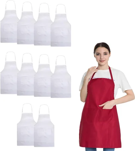 Vista 11 de Delantal negro con bolsillos para mujeres, hombres, adultos, chef, juego de 10 delantales de cocina a granel para cocinar, hornear, restaurante