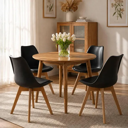 Vista 2 de Juego de 4 sillas de comedor, modernas sillas de comedor tapizadas con asiento acolchado de piel sintética, sillas de cocina sin brazos con respaldo
