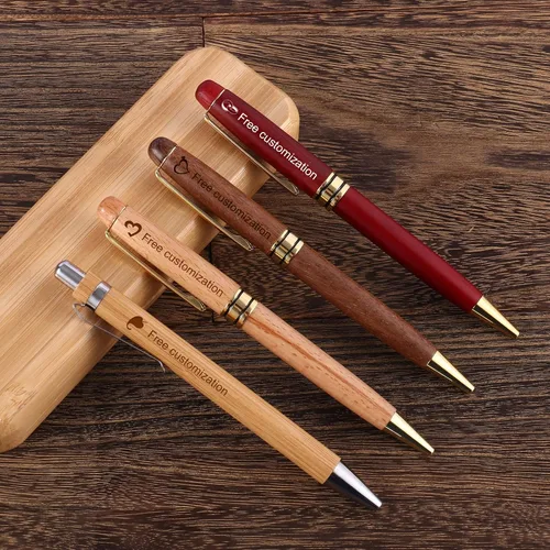 Vista 3 de Juego de regalo de bolígrafo de madera de lujo grabado personalizado con estuche de negocios, bonito bolígrafo de escritura con caja y repuestos