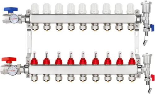 Vista 12 de Colector de calor radiante PEX de 2 ramas, colector de tubos PEX de 1/2 pulgada, kit de colector de calor de piso de acero inoxidable 304