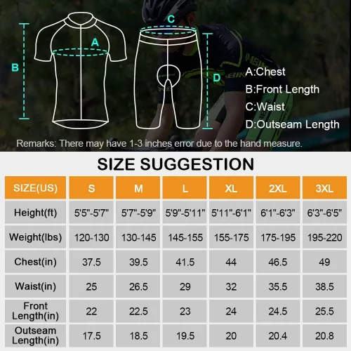 Vista 6 de INBIKE Conjunto de camiseta de ciclismo para hombre, reflectante, transpirable, traje de ciclismo de secado rápido, con pantalones cortos acolchados