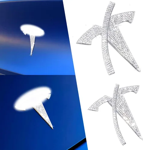 Vista 8 de Emblemas con Logo de Diamantes de Imitación Brillantes para Tesla Model 3 2017-2023, 4 Piezas Calcomanías de Emblemas para Maletero Delantero Plata_3