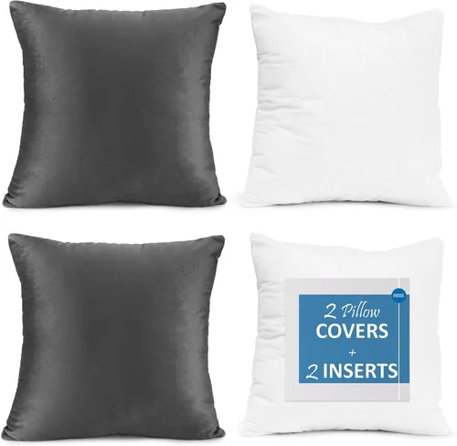 Vista 55 de Nestl Juego de 2 rellenos de almohada con terciopelo suave y sólido, juego de fundas de almohada cuadradas decorativas para sofá, automóvil Azul