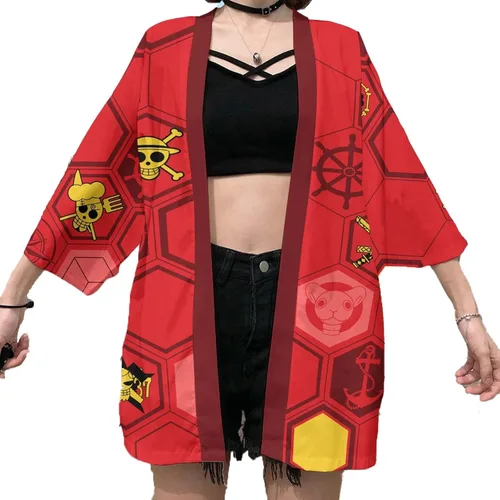 Vista 2 de DELIHOM Mono de anime D Luffy Kimono de capa Roronoa Zoro Robe Cape Cardigan Halloween Cosplay Disfraz Unisex