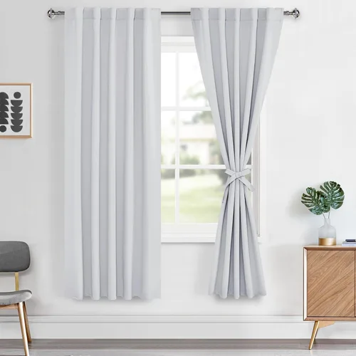 Vista 160 de Hiasan Cortinas opacas negras para dormitorio, cortinas opacas cortas de 45 pulgadas de largo, con aislamiento térmico, bolsillo para barra