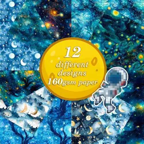 Vista 3 de Papel de álbum de recortes con patrón de galaxia, 11.8 x 11.8 in, paquete de cartulina especial para álbumes de recortes, blocs de papel