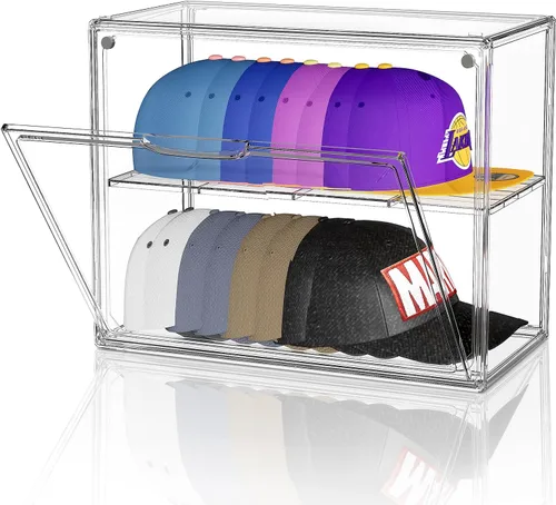 Vista 8 de Caja organizadora de sombreros, paquete de 2 unidades de almacenamiento para gorras de béisbol, contenedor porta sombreros apilable con tapas