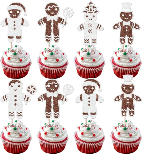 Vista 8 de Rsstarxi Paquete de 24 Adornos para Cupcakes Oh Baby de Navidad con Purpurina, Sombreros de Navidad, Palillos para Cupcakes de Baby Shower para Baby