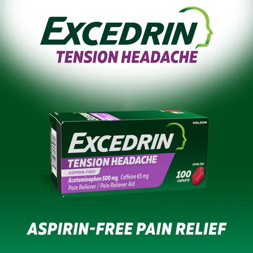 Vista 13 de Excedrin Cápsulas para Alivio del Dolor de Cabeza por Tensión, Acetaminofén 500mg, Cafeína 65mg, Analgésico, Sin Aspirina, 100