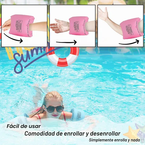 Vista 4 de Inflatable Arm Floaties for Kids, Blow up Arm Bands, Children Swimm Rings