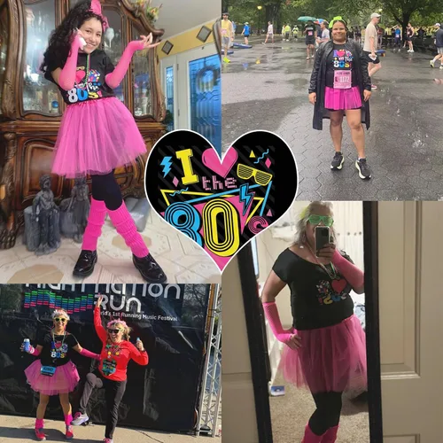 Vista 8 de Conjunto para mujer de camiseta, pantalones cortos, falda tutú, calentadores de piernas para fiesta Neno o accesorio de disfraz de los años 80
