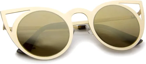 Vista 4 de zeroUV Gafas de sol redondas de metal recortadas con lente de espejo de ojo de gato para mujer