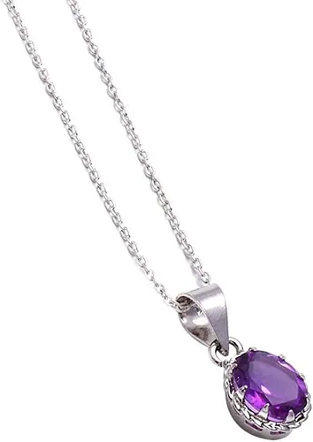 Vista 3 de Collar con colgante ovalado de piedra preciosa natural de Amatista de corte brillante, diseño zodiaco, piedra natal, cristales curativos, joyería