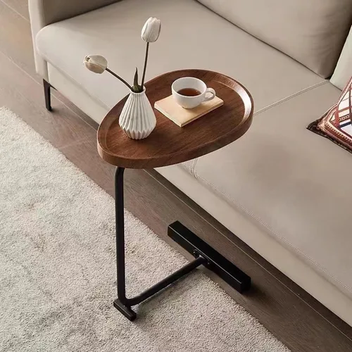 Vista 4 de Mesa auxiliar en forma de C, mesa de sofá pequeña, mesa auxiliar, mesita de noche mesa auxiliar con marco de metal para sofá, dormitorio, sala