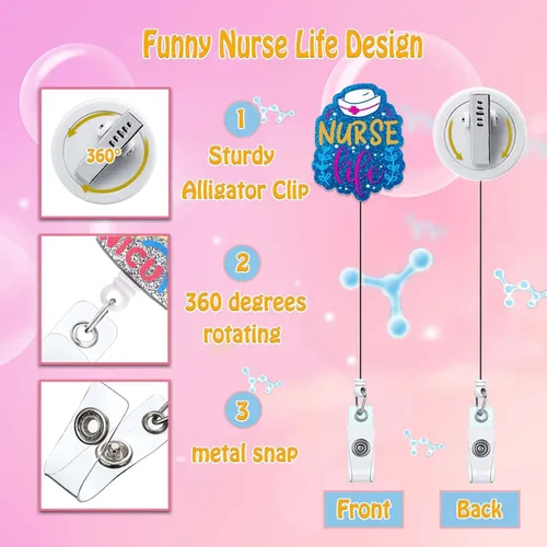 Vista 2 de Soporte para carrete de insignia Nurse Life, carretes de insignia azul marino retráctiles para enfermeras, lindo clip de insignia divertido RN LVN