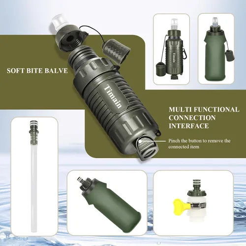 Vista 4 de Timain Filtro de agua personal portátil, filtro de agua con pajilla, equipo de supervivencia para preparación de emergencia, actividades al aire