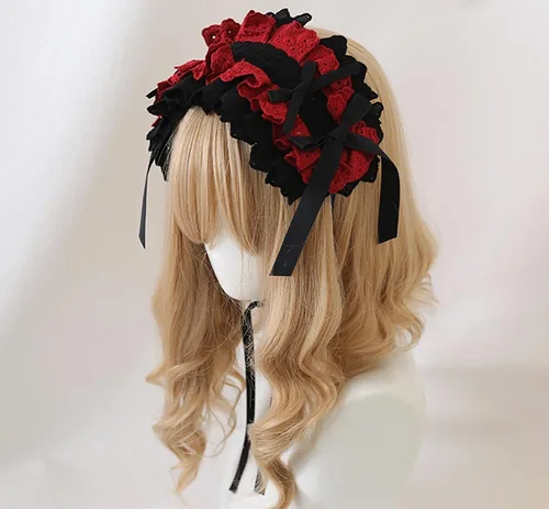 Vista 2 de TTYAO REII Lolita - Diadema gótica de Lolita para niñas, accesorios para el cabello, tocado de Lolita para fiesta de cosplay