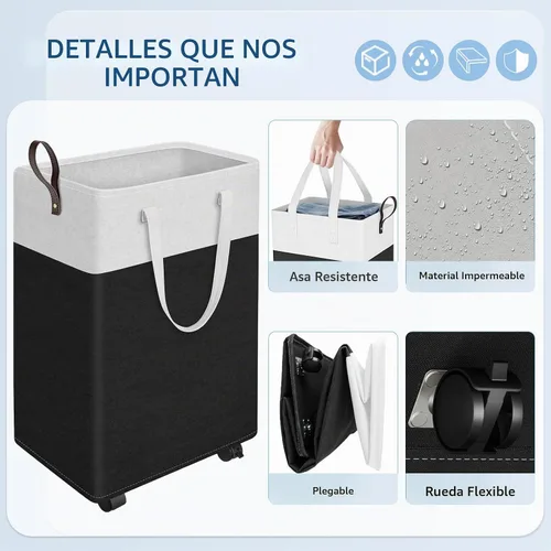 Vista 3 de HomeHacks - Cesta de lavandería rodante de 75L con ruedas, cesta de ropa plegable e impermeable, cesta de ropa móvil, contenedores de almacenamiento