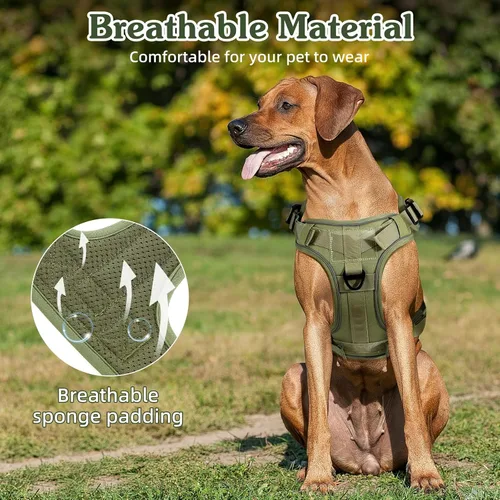 Vista 3 de VavoPaw Arnés táctico resistente para perros grandes, arnés ajustable sin tirones para mascotas, arnés reflectante de servicio de entrenamiento