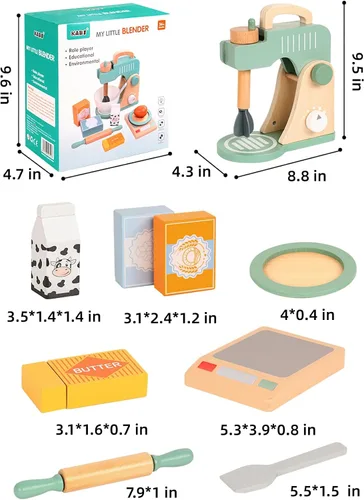 Vista 6 de Juego de juguetes de licuadora de madera para niños, juguete mezclador de galletas para hornear, accesorios de cocina Montessori para niñas y niños