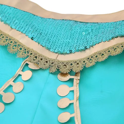 Vista 5 de Disfraz de princesa para niñas, color verde azulado y dorado