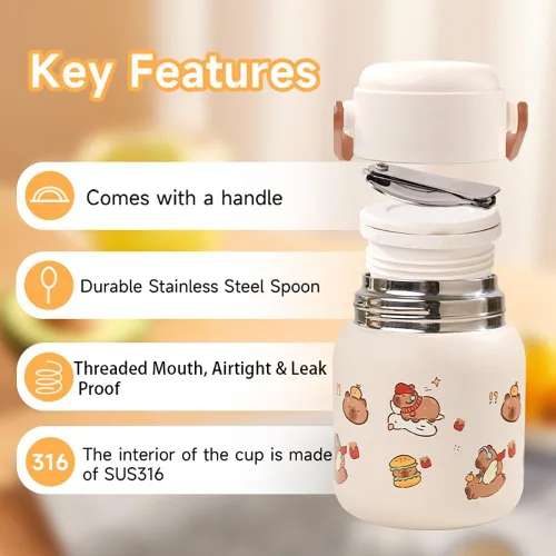 Vista 5 de Capybara - Botella de agua aislada al vacío de doble pared de acero inoxidable de 16.9 fl oz para el hogar, oficina o automóvil, reutilizable