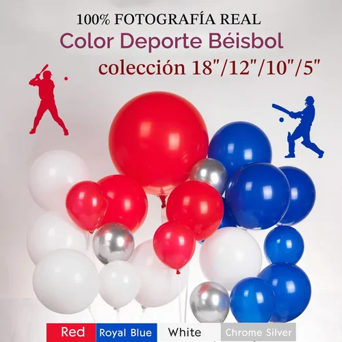 Vista 4 de Kit de arco de guirnalda de globos de béisbol de 150 piezas, globos de papel de aluminio rojos, azules, blancos, plateados y con estrella de bate