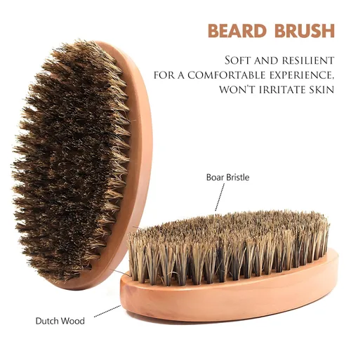 Vista 2 de Cepillo de Cerdas de Jabalí para Cabello y Barba para Hombres - Cepillo Pequeño y Suave para Barba, Cepillo de Bigote de Madera de Bolsillo