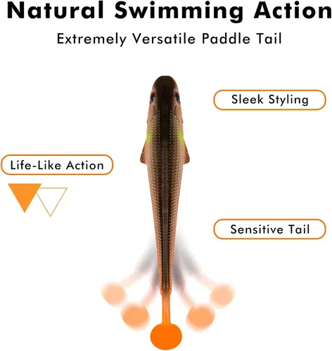 Vista 5 de TRUSCEND Shadtale Easy Catch Soft Fishing Lures, Unique Vibration and Action for Various Rigs, Paddle Tail Swimbaits Trailer for Bass, Trout
