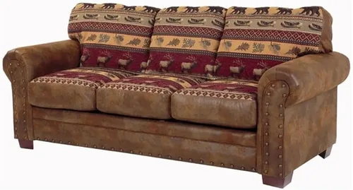 Vista 9 de American Furniture Classics Sierra Sillón de cabaña., Cuero Madera Microfibra Tapiz Alpine Lodge