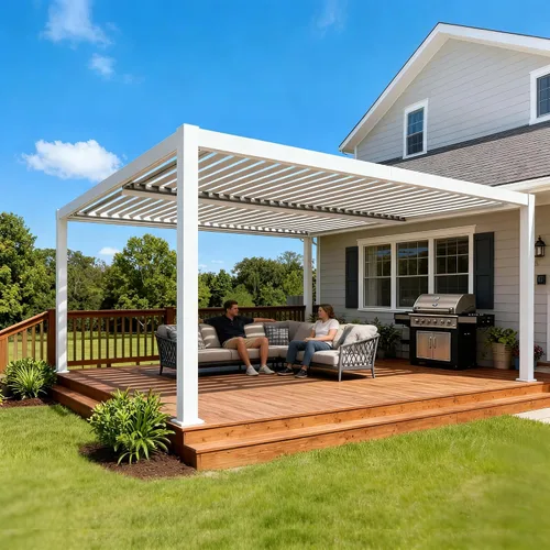 Vista 13 de Kozyard Pergola con listones para exteriores, 10 x 12 pies, refugio de Resistente a la intemperie, sistema de drenaje, techo con listones Blanco