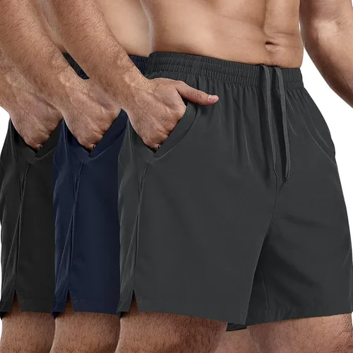 Vista 9 de 3 Pack Men's Athletic Running Shorts 5 Inch,Quick Dry Gym Workout Shorts with Zip Pockets