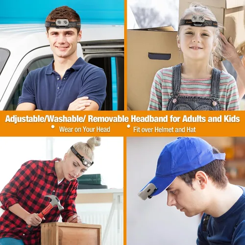 Vista 6 de EverBrite Luces de sombrero recargable con clip con sensor de movimiento, 3 modelos LED de 180° lámpara de cabeza ajustable para llevar y clip