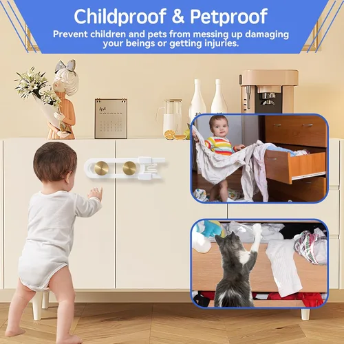 Vista 6 de Paquete de 8 cerraduras deslizantes para gabinetes de bebé, ajustables en forma de U, pestillos a prueba de niños para cocina, baño, armarios