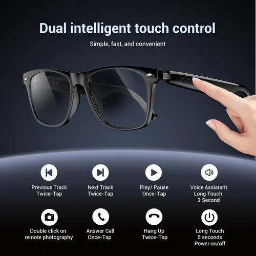 Vista 11 de Blackview Lentes inteligentes, lentes de sol polarizados Bluetooth con altavoz, control de voz, protección UV, lente de luz azul