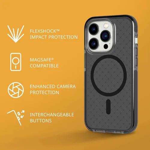 Vista 2 de tech21 iPhone 14 Pro Evo Check compatible con MagSafe® - Funda protectora de teléfono delgada y absorbente de golpes con protección FlexShock Negro