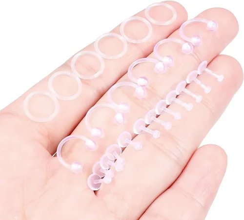 Vista 4 de Lcolyoli Anillos de nariz transparentes de 18 G, retenedores de piercings transparentes para el trabajo, deportes, Bioflex, Medusa, labio, labio