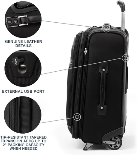 Vista 4 de Travelpro Platinum Elite - Rollaboard expandible de 22 pulgadas, negro sombra, Equipaje vertical expandible Platinum Elite Softside