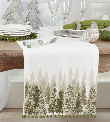 Vista 3 de Camino de mesa con pompones para árbol de Navidad