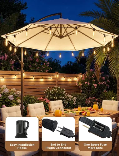 Vista 6 de 25FT LED Outdoor String Lights, ST38 Patio Lights Waterproof with 25 Shatterproof Edison Bulbs, Connectable Outside Hanging Light for Porch, Garden